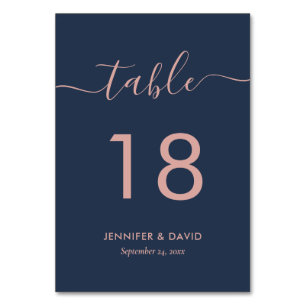 Moderne Tischnummer Navy Blue und Blush Card