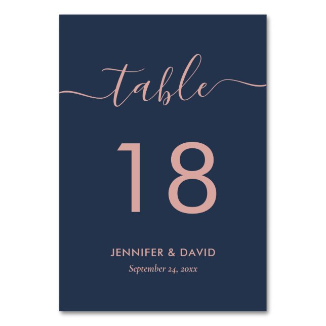 Moderne Tischnummer Navy Blue und Blush Card (Vorderseite)