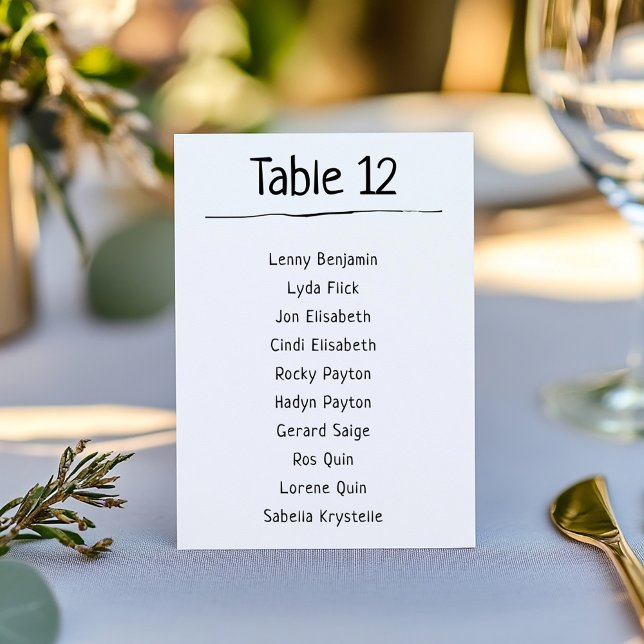 Moderne Tischnummer Seekarte (Modern Table Number Seating Chart clear numbering system)