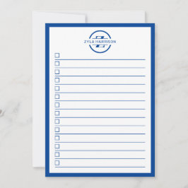 Moderne To-Do-Liste mit blauem Monogramm-Namen Einladung