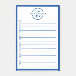 Moderne To-Do-Liste mit blauem Monogramm-Namen Post-it Klebezettel