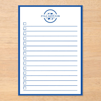 Moderne To-Do-Liste mit blauem Monogramm und Namen Acryleinladungen