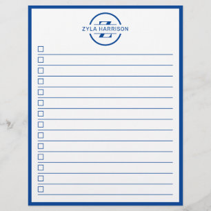Moderne To-Do-Liste mit blauem Monogramm und Namen Flyer