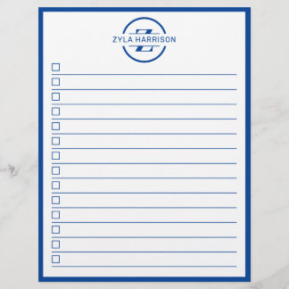 Moderne To-Do-Liste mit blauem Monogramm und Namen Flyer