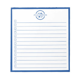 Moderne To-Do-Liste mit blauem Monogramm und Namen Notizblock