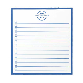 Moderne To-Do-Liste mit blauem Monogramm und Namen Notizblock