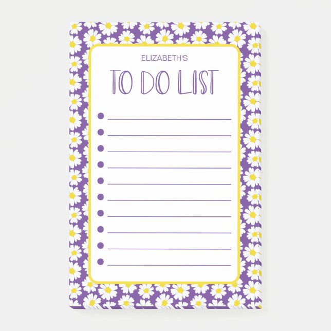 Moderne To-Do-Liste mit Gänseblümchen Post-it Klebezettel (Vorderseite)