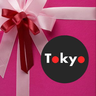 Moderne Tokio Japan Red Dots Dunkle Farbe Runder Aufkleber