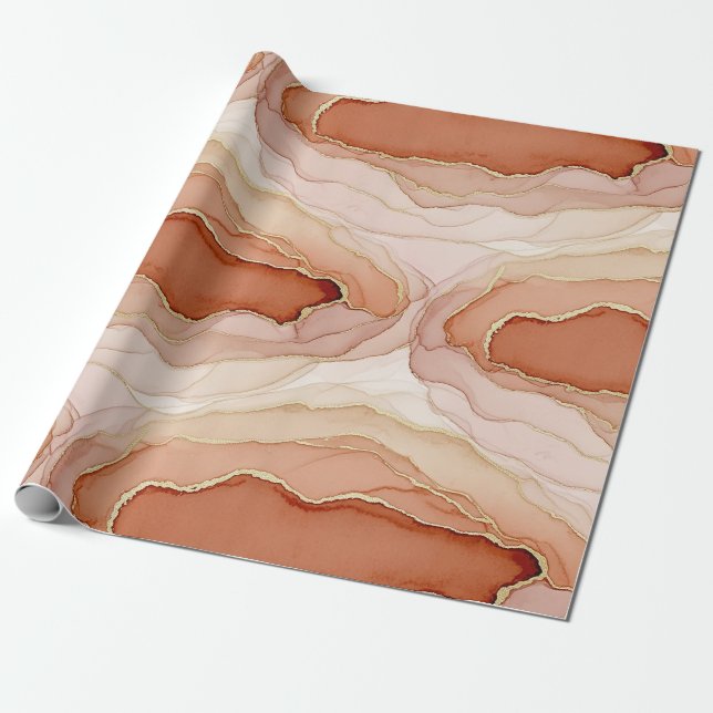 Moderne Ton-Marmor-Gold-Abstrakt-Fluss Geschenkpapier (Ungerollt)