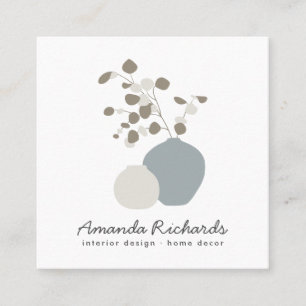 Moderne Töpferdekore Pflanze aus braunem Weiß Quadratische Visitenkarte