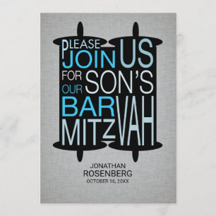 Moderne Torah Bar Mitzvah Einladung Grau und Blau