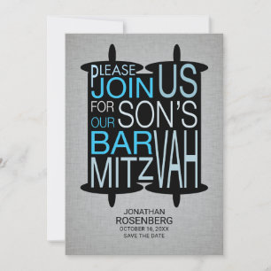 Moderne Torah Bar Mitzvah Save the Date Grau Blau