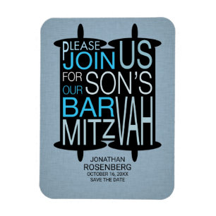 Moderne Torah Blue Bar Mitzvah Save the Date Magnet