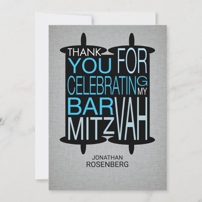 Moderne Torah Danke, grau und blau Dankeskarte (Vorderseite)