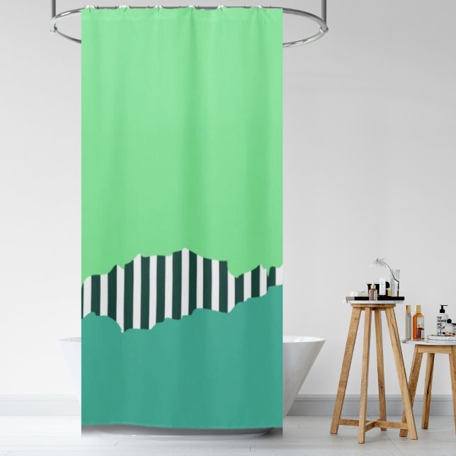 Moderne Torn Streifen grün gelegt Duschvorhang (Modern Torn Stripes Green Layered Shower Curtain)