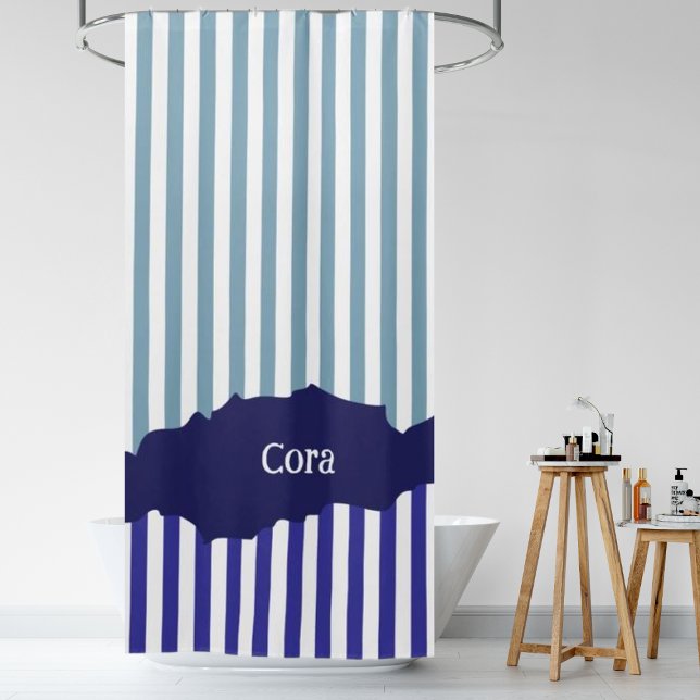 Moderne Torn White Stripes Blue Layered Name Duschvorhang (Modern Torn White Stripes Blue Layered Name Shower Curtain)