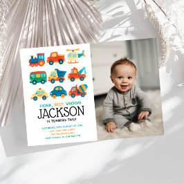 Moderne Transportboys Geburtstags-Foto Einladung