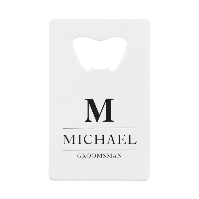 Moderne Trauzeugen geben Monogram-Trauzeuge Geldbeutel Flaschenöffner (Vorderseite)