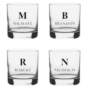 Moderne Trauzeugen geben Monogram-Trauzeuge Whiskyglas