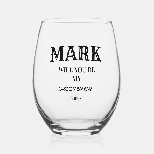 Moderne Trauzeugen Trauzeuge Bachelor Party Custom Weinglas Ohne Stiel (Vorderseite)