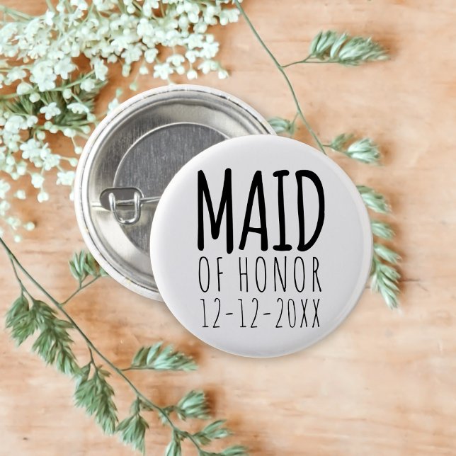 Moderne Trauzeugin Brautparty Hochzeitsschaltfläch Button (A simple button to attach to  your Maid of Honor. Just add your wedding date)