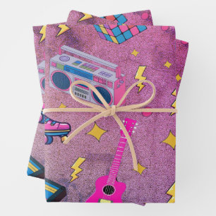 Moderne trendige 80er-Jahre-Stil hübsch Neon-Pink  Geschenkpapier Set