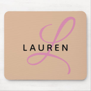 Moderne, trendige Beige Pink Script Monogram Mousepad