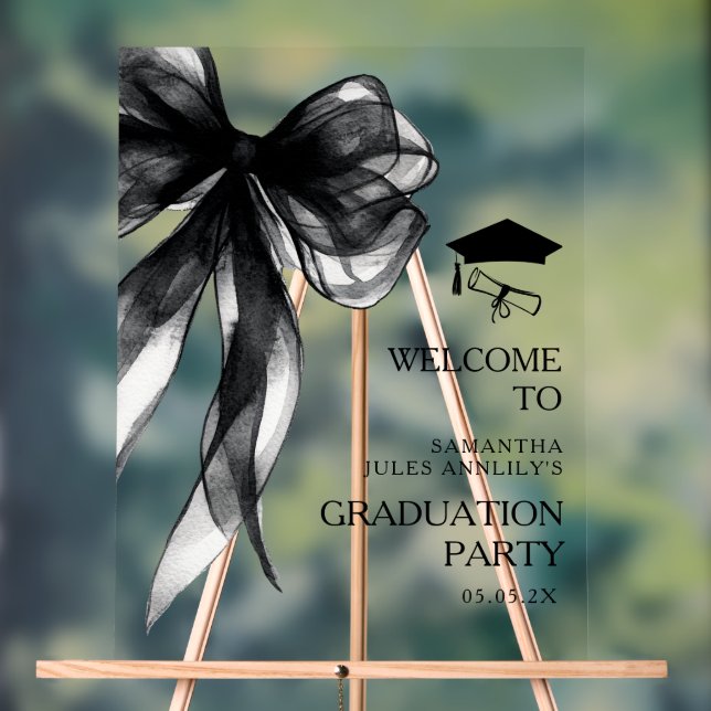 Moderne, trendige Black Bow Graduation Party-Signa Acrylschild (Neutral)