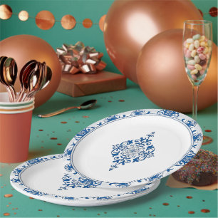 Moderne trendige Blaue und Weiße Porzellan-Chinois Pappteller