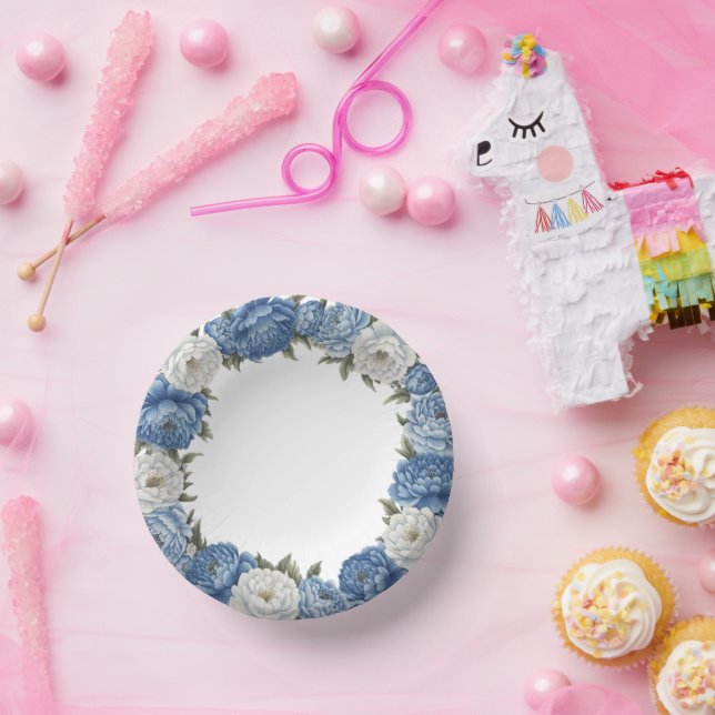 Moderne trendige Blue and White Porcelain Chinoise Pappteller (Party)