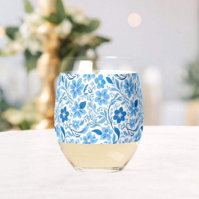 Moderne trendige Blue and White Porcelain Chinoise Weinglas Ohne Stiel (Insitu (Hochzeit))