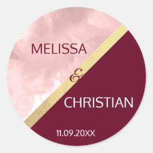 Moderne, trendige Blush Pink & Burgund Gold Hochze Runder Aufkleber