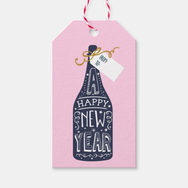 Moderne, trendige Champagner-Flasche Geschenkanhänger (Vorderseite)