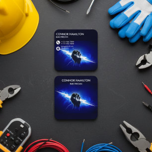 Moderne Trendige Coole Blaue Blitzelektriker Gesch Quadratische Visitenkarte