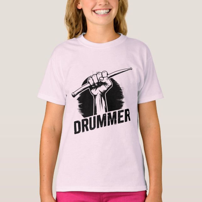 Moderne trendige Drummerfaust mit Drumsticks T-Shirt (Vorderseite)