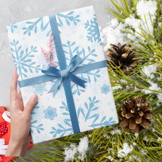 Moderne trendige elegante blaue Schneeflockenmuste Geschenkpapier