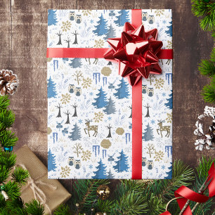 Moderne Trendige Elegante Winterbaum Blaues Muster Geschenkpapier
