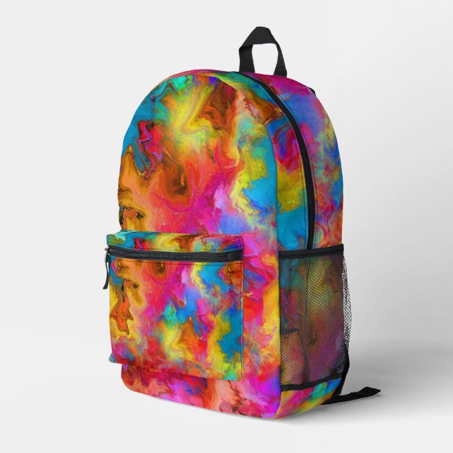 Moderne trendige, farbenfrohe Rainbow Art Bedruckter Rucksack (Rückseitige Ecke Rechts)