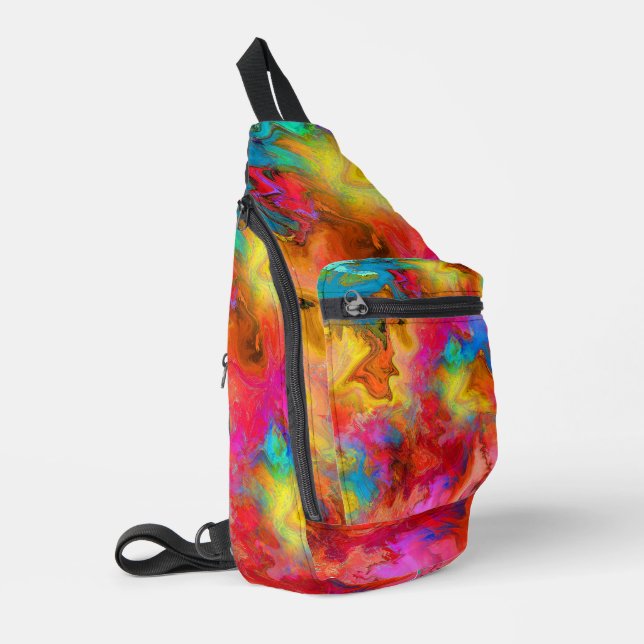 Moderne trendige, farbenfrohe Rainbow Art Crossbody Bag (Linke Seite)