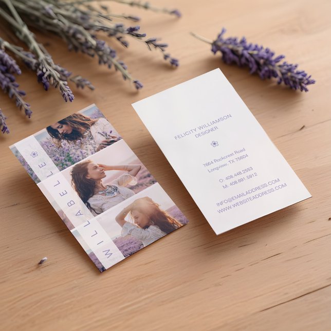 Moderne, trendige, feminine, mehrfache Foto-Layout Visitenkarte (Modern Trendy Feminine Multiple Photo Layout Business Card)