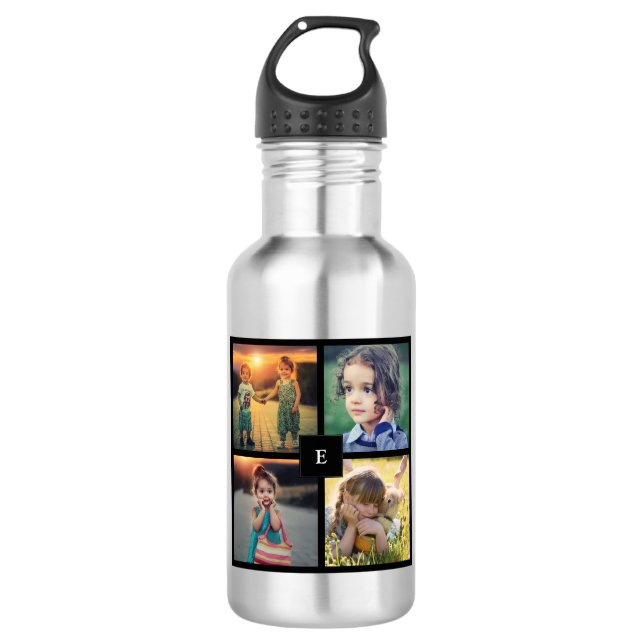 Moderne trendige Foto-Collage mit Monogramm Edelstahlflasche (Vorderseite)
