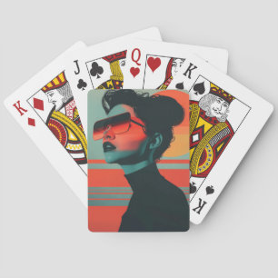 Moderne trendige Frauen retro Sunset Playing Cards Spielkarten