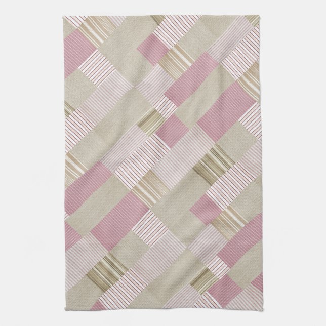 Moderne, trendige gestreifte Patchwork Quilt Pink  Geschirrtuch (Vertikal)