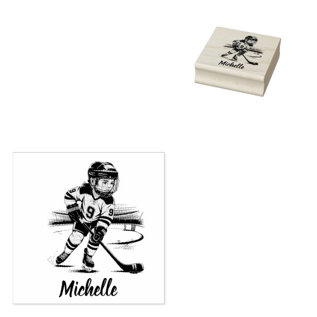 Moderne, trendige Girl Playing Ice Hockey Personal Gummistempel (Stempel)