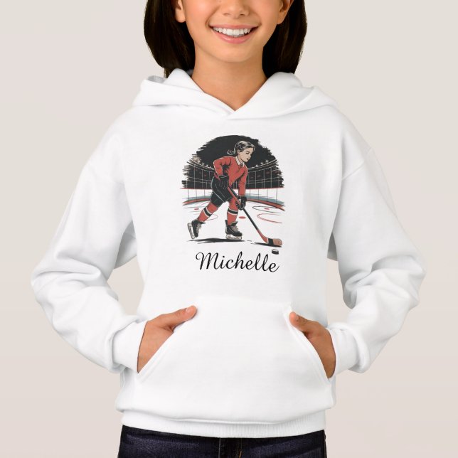 Moderne, trendige Girl Playing Ice Hockey Personal Hoodie (Vorderseite)