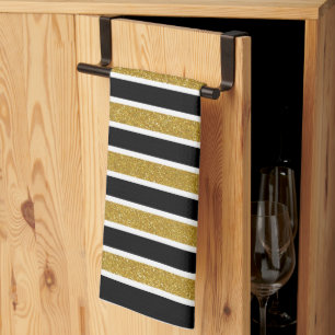 Moderne trendige Gold Glitter Schwarz-Weiß-Streife Geschirrtuch