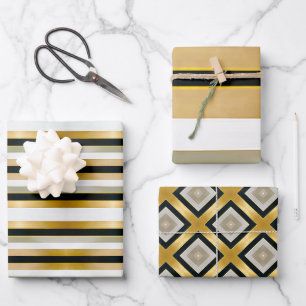 Moderne, trendige Gold Schwarz und Weiß geometrisc Geschenkpapier Set