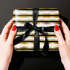 Moderne, trendige Gold Silver Black Stripes Geschenkpapier