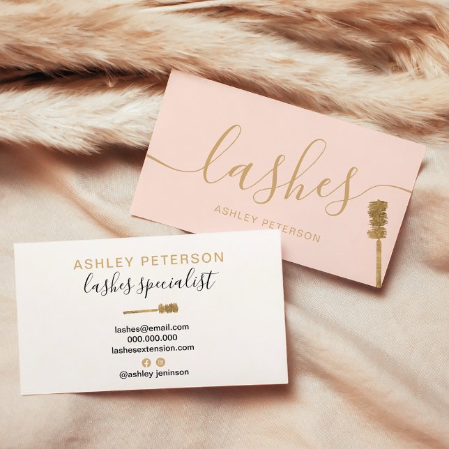 Moderne trendige gürtelgoldene Pinselstriche Rosa Visitenkarte (Modern trendy girly gold lashes brush blush pink business card)