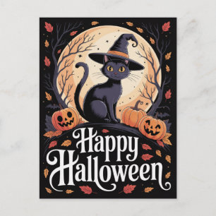 Moderne trendige Halloween-Kürbisse und schwarze K Postkarte